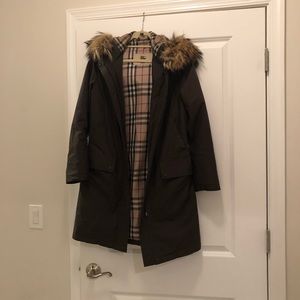 Burberry coat with fur hooded collar